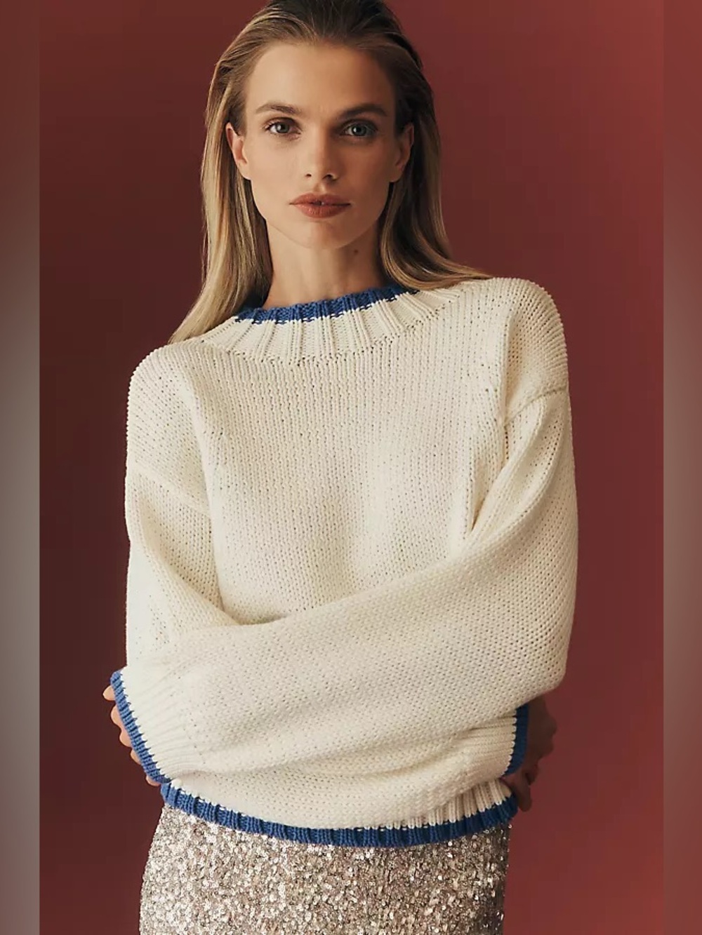 NWT Maeve Anthropologie Pippa Icon Mock Neck Sweater Ivory Blue XXS